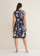 Cassy Jaquard Floral Midi Dress Navy/Multi