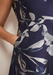 Cassy Jaquard Floral Midi Dress Navy/Multi