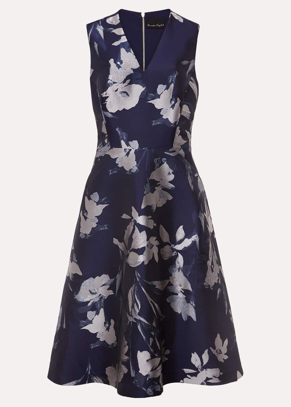 Cassy Jaquard Floral Midi Dress Navy/Multi