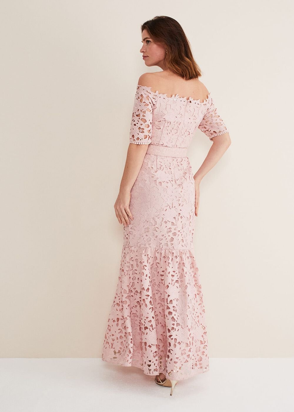 Tallulla Lace Bardot Maxi Dress Petal Pink