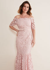 Tallulla Lace Bardot Maxi Dress Petal Pink