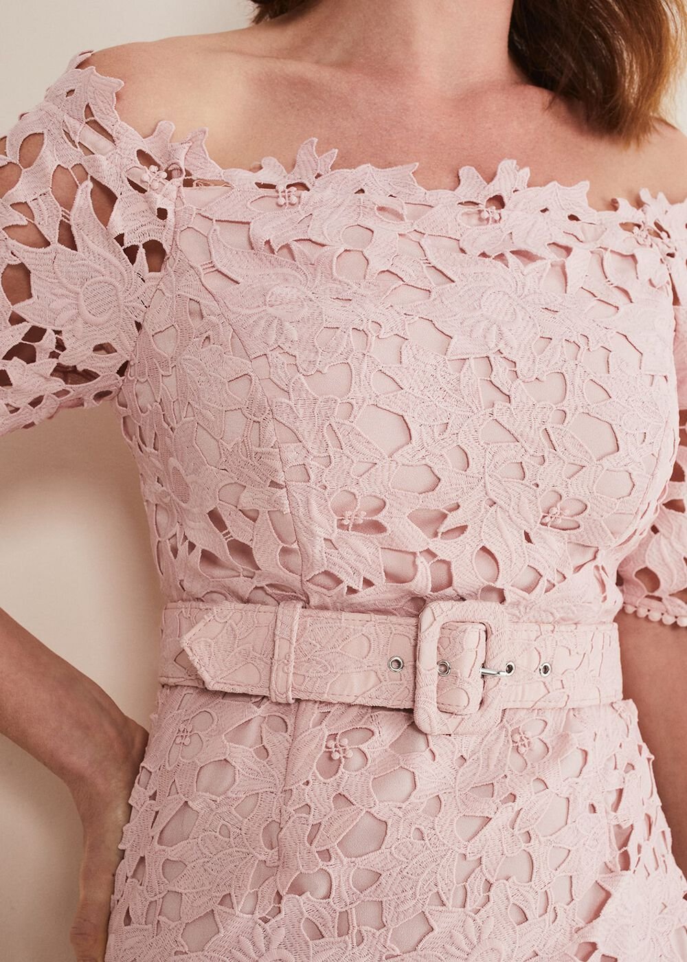 Tallulla Lace Bardot Maxi Dress Petal Pink