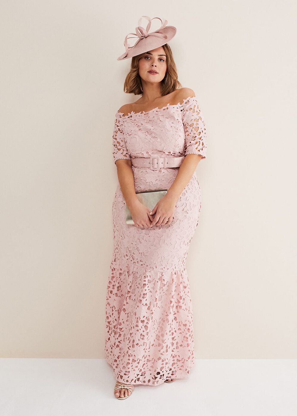 Tallulla Lace Bardot Maxi Dress Petal Pink
