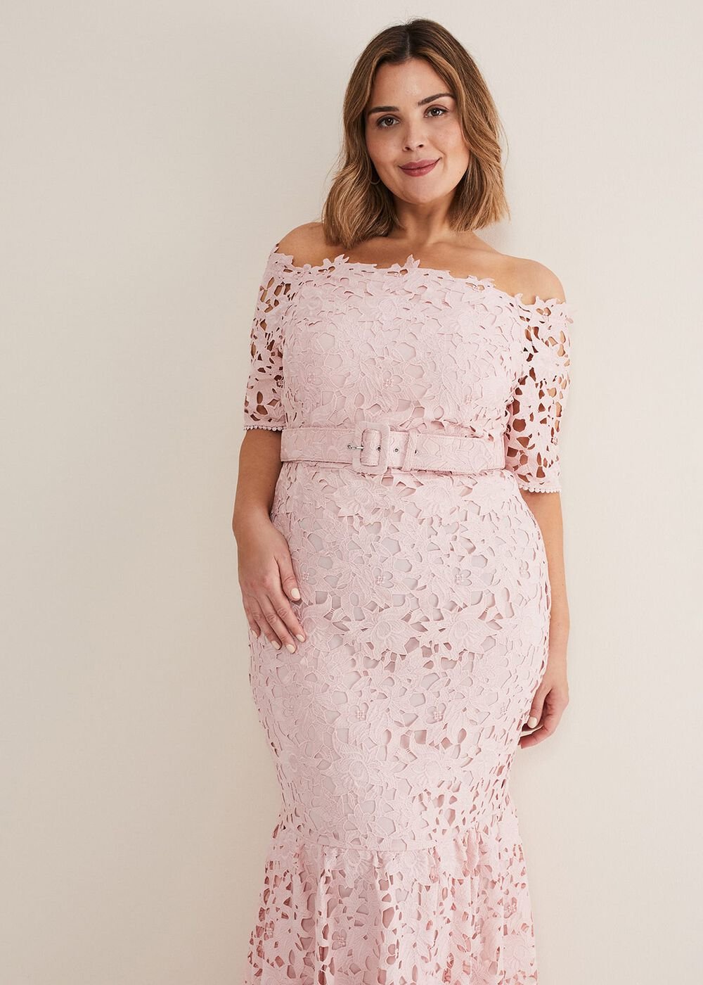 Tallulla Lace Bardot Maxi Dress Petal Pink
