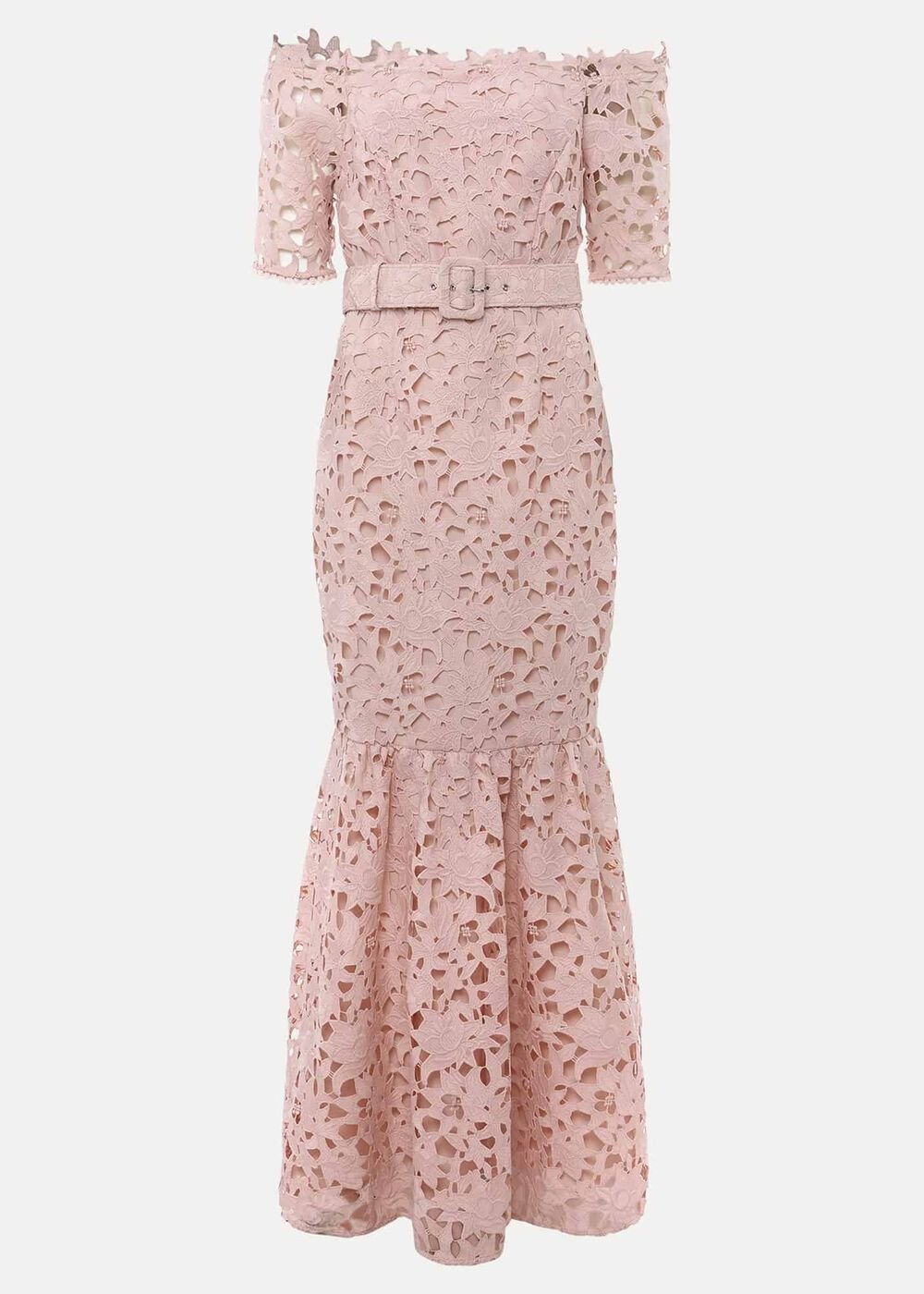 Tallulla Lace Bardot Maxi Dress Petal Pink