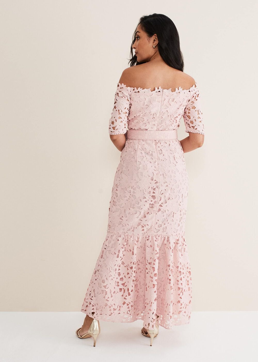 Petite Tallula Lace Bardot Maxi Dress Petal Pink