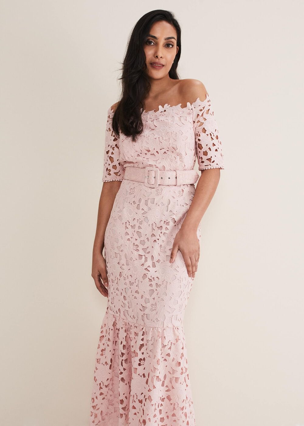 Petite Tallula Lace Bardot Maxi Dress Petal Pink