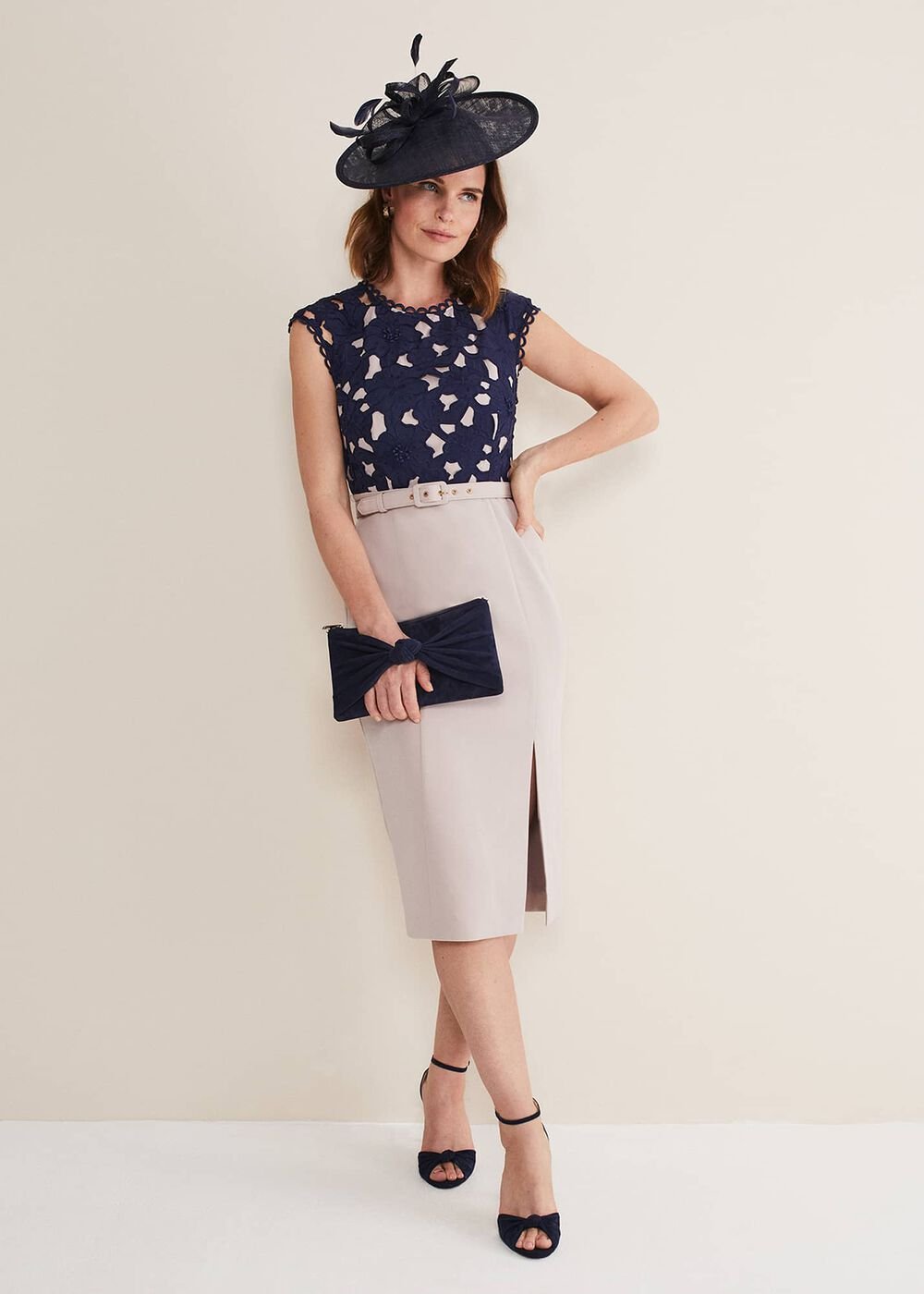 Zita Lace Sleeveless Dress Latte/Navy