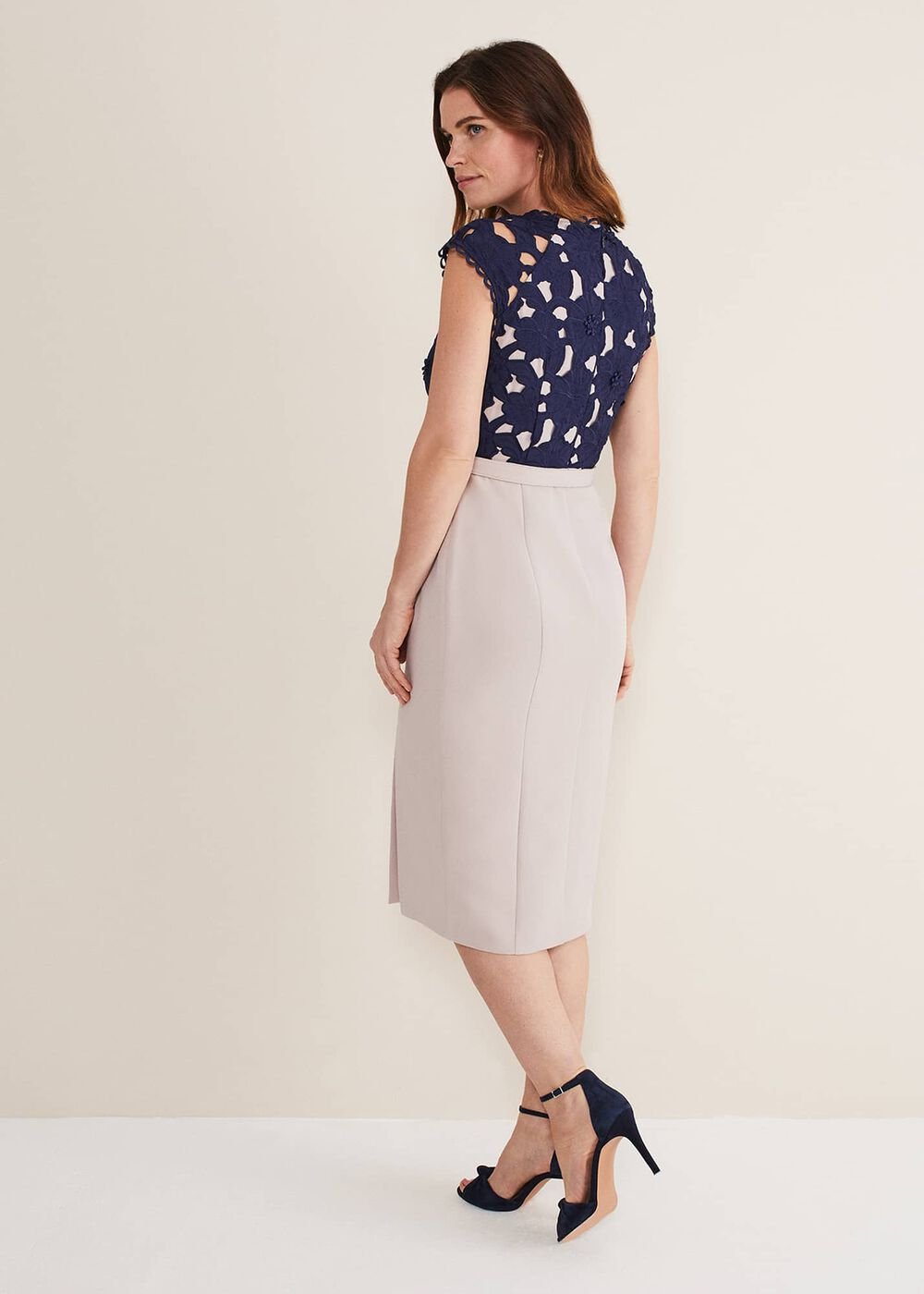 Zita Lace Sleeveless Dress Latte/Navy
