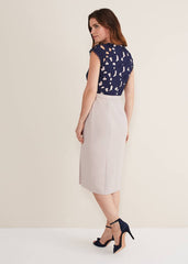 Zita Lace Sleeveless Dress Latte/Navy