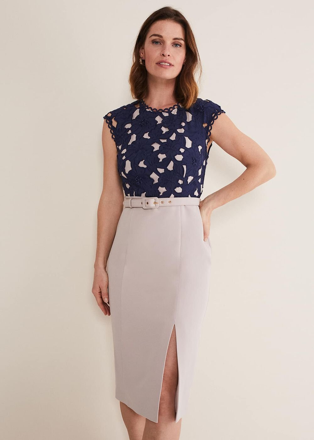 Zita Lace Sleeveless Dress Latte/Navy