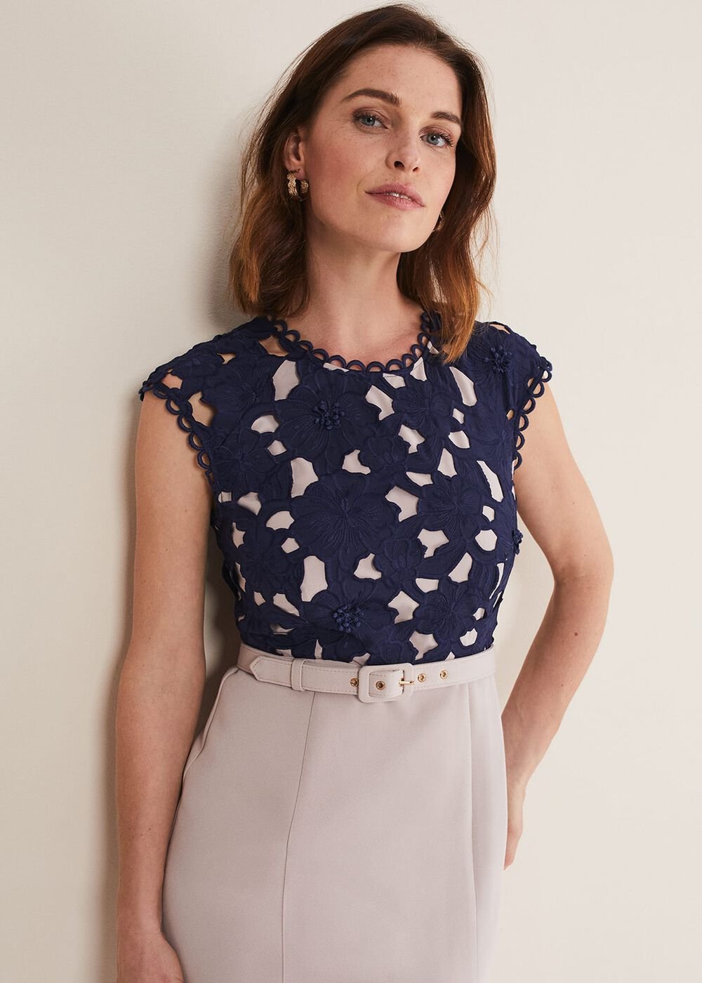 Zita Lace Sleeveless Dress Latte/Navy