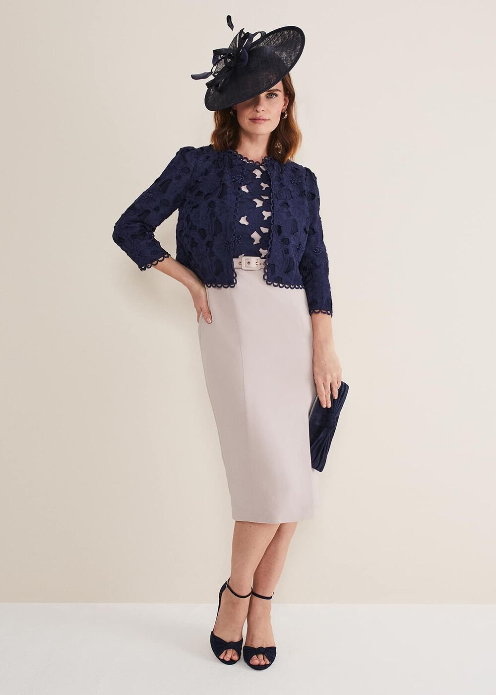 Zita Lace Sleeveless Dress Latte/Navy