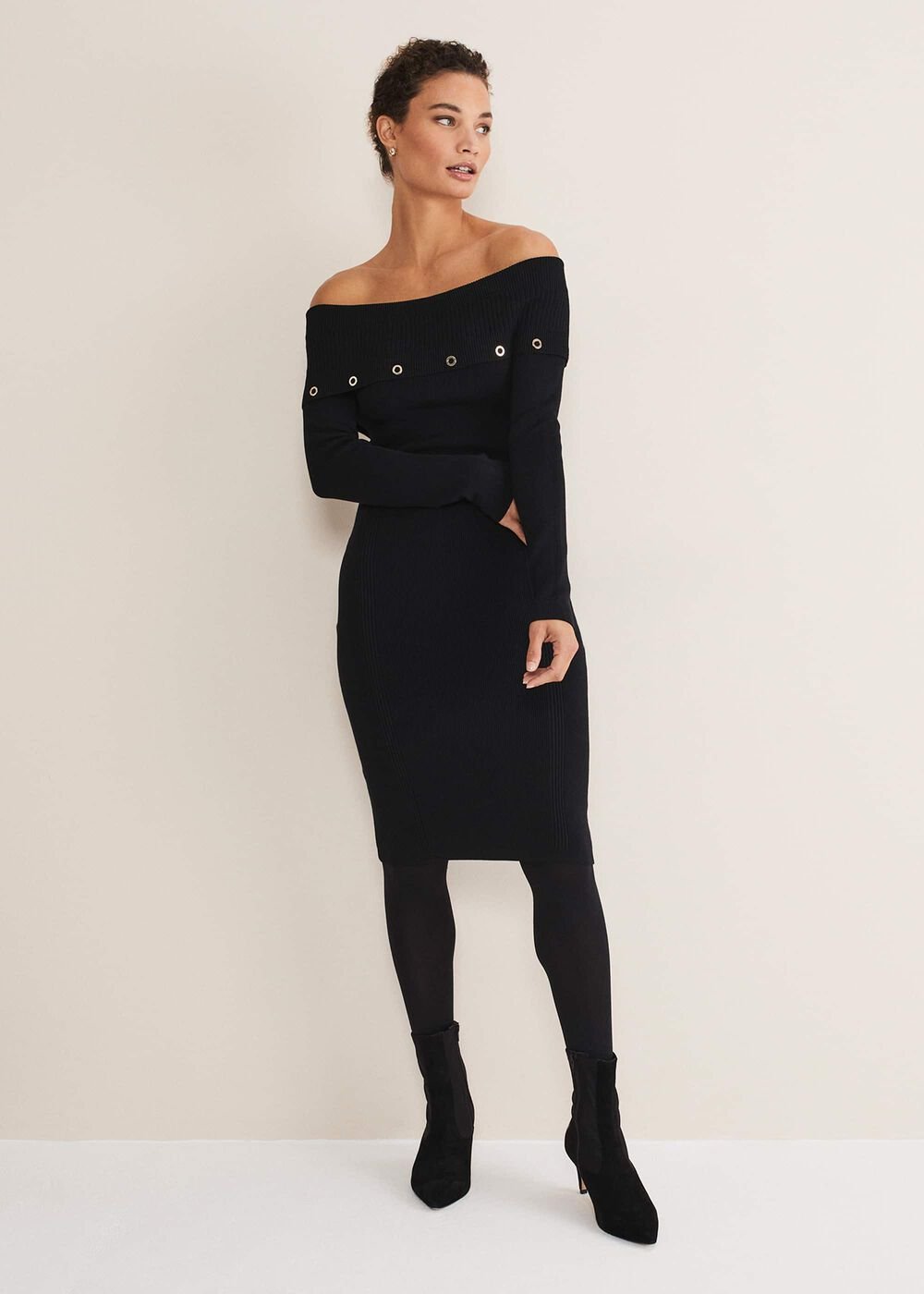 Mirelle Bodycon Bardot Midi Dress Midnight