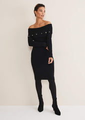 Mirelle Bodycon Bardot Midi Dress Midnight