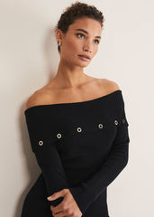Mirelle Bodycon Bardot Midi Dress Midnight