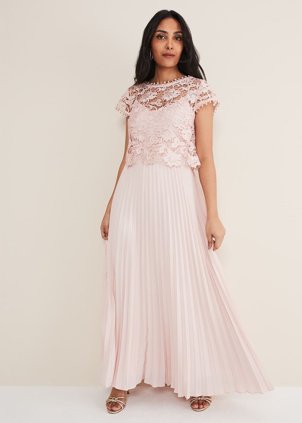 Petite Michelle Lace Pleated Maxi Dress Antique Rose