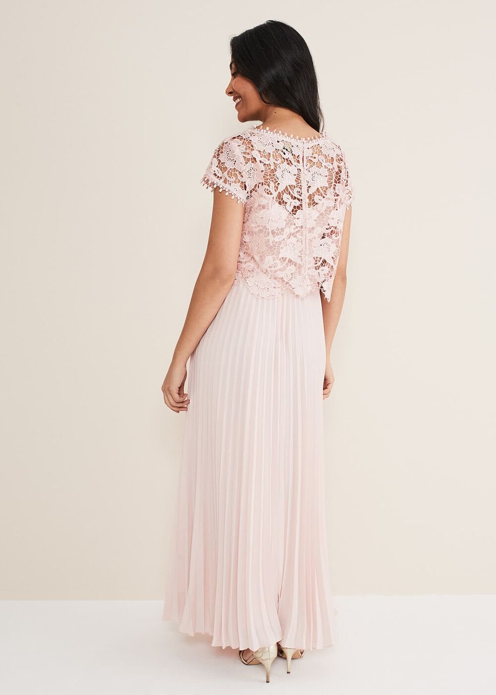 Petite Michelle Lace Pleated Maxi Dress Antique Rose
