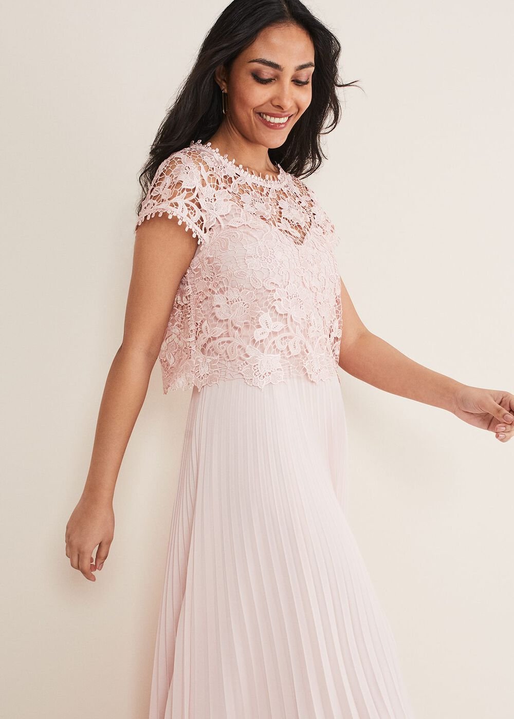 Petite Michelle Lace Pleated Maxi Dress Antique Rose