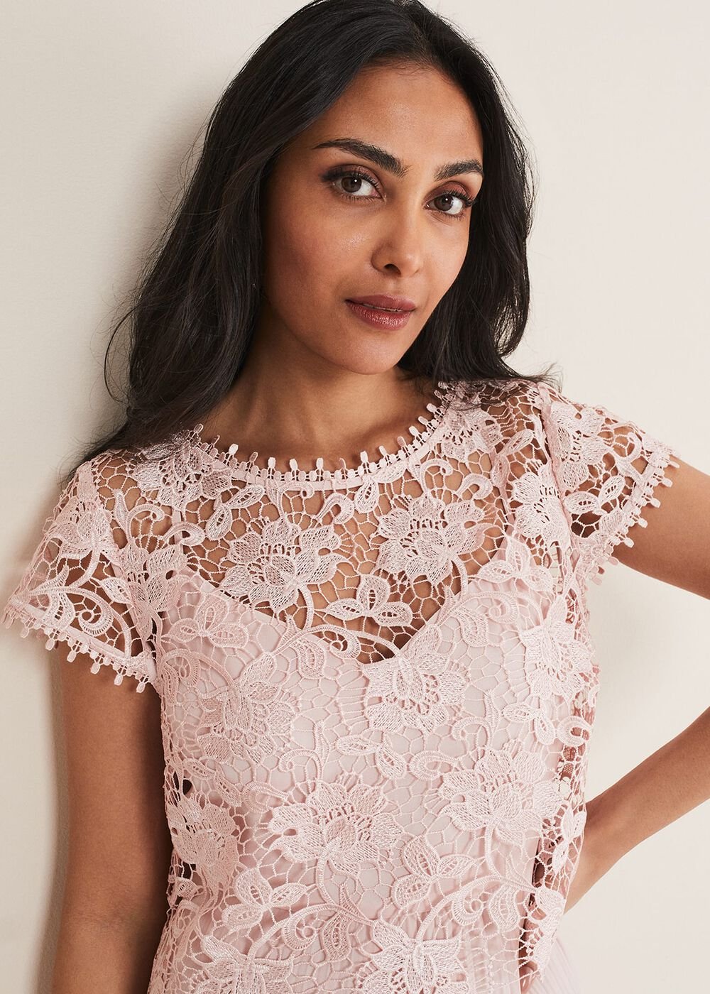 Petite Michelle Lace Pleated Maxi Dress Antique Rose