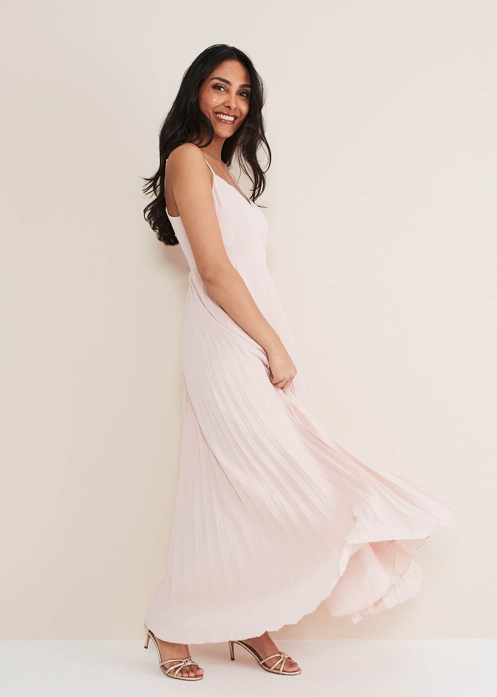 Petite Michelle Lace Pleated Maxi Dress Antique Rose