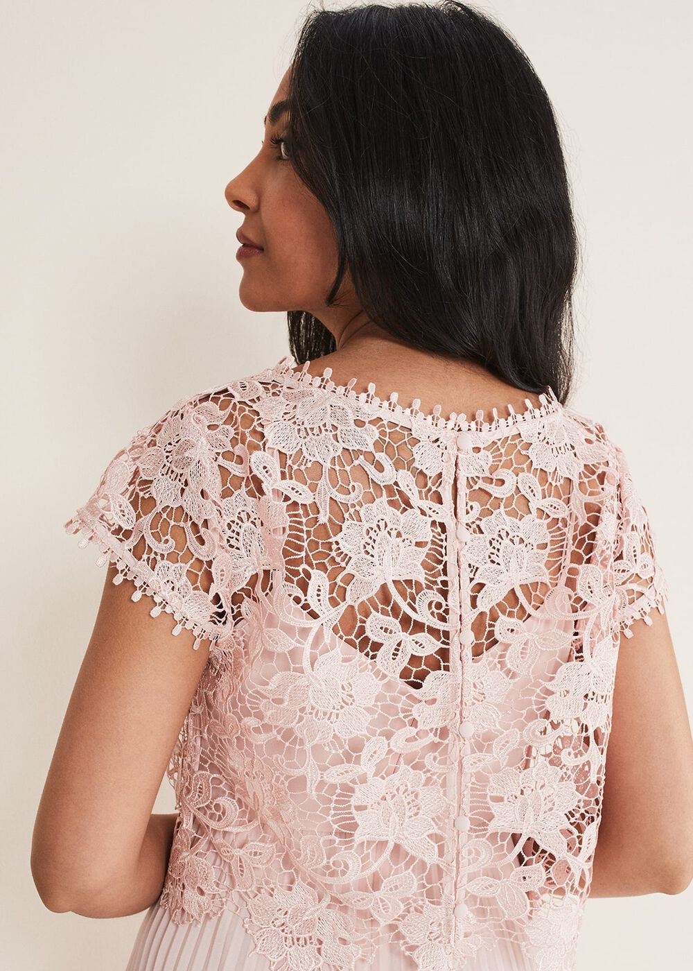 Petite Michelle Lace Pleated Maxi Dress Antique Rose