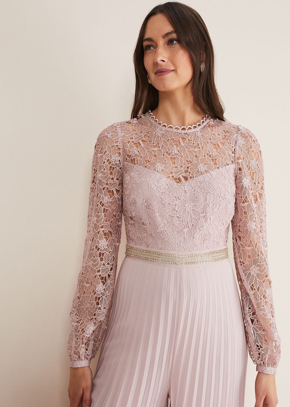 Isla Lace Wide Leg Jumpsuit Antique Rose