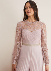 Isla Lace Wide Leg Jumpsuit Antique Rose