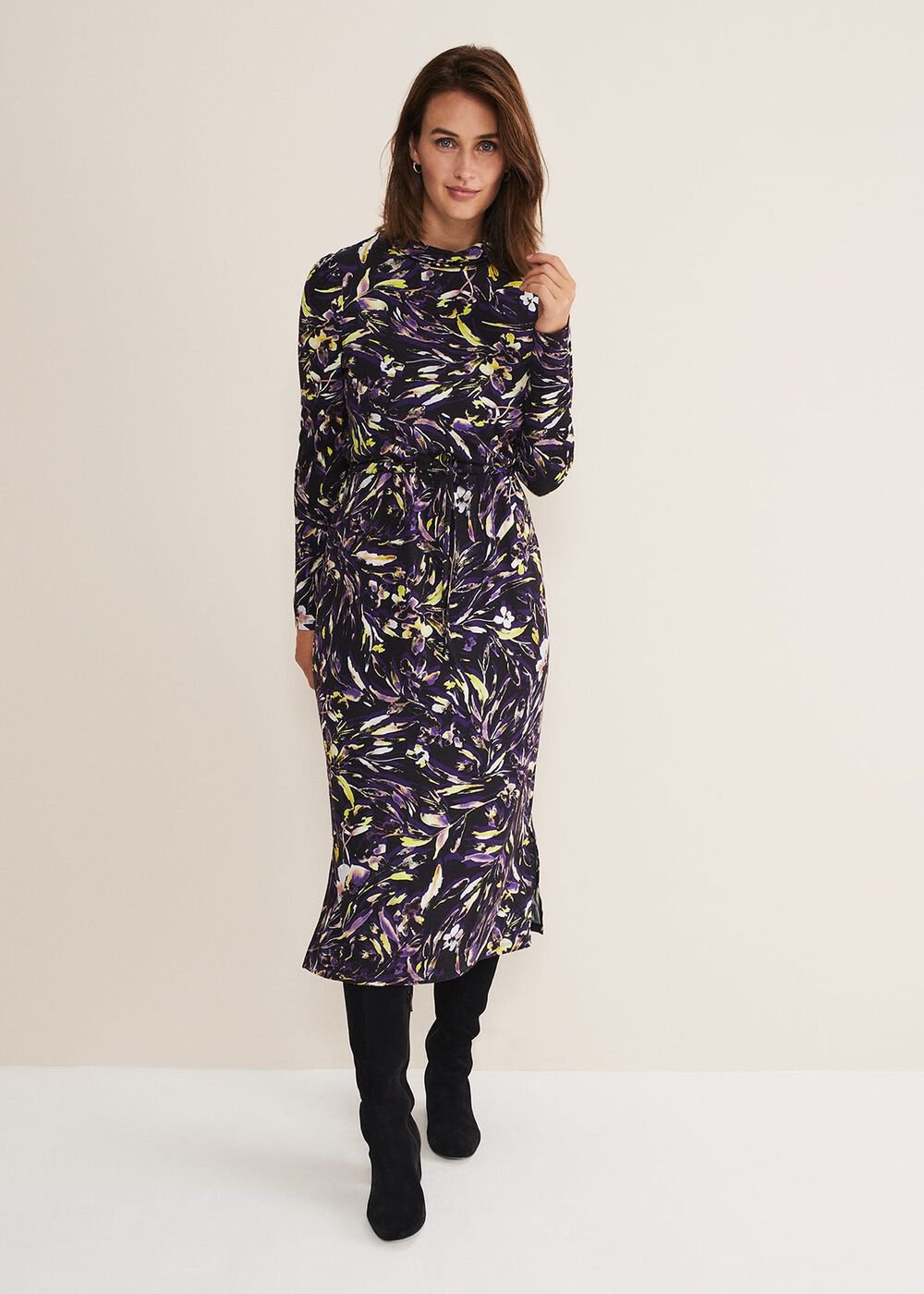 Zenobia Printed Jersey Dress Blue/Chocolate