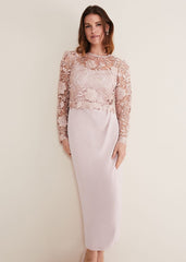 Light Pink Lace Bodice Midi Dress Antique Rose