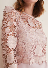 Light Pink Lace Bodice Midi Dress Antique Rose