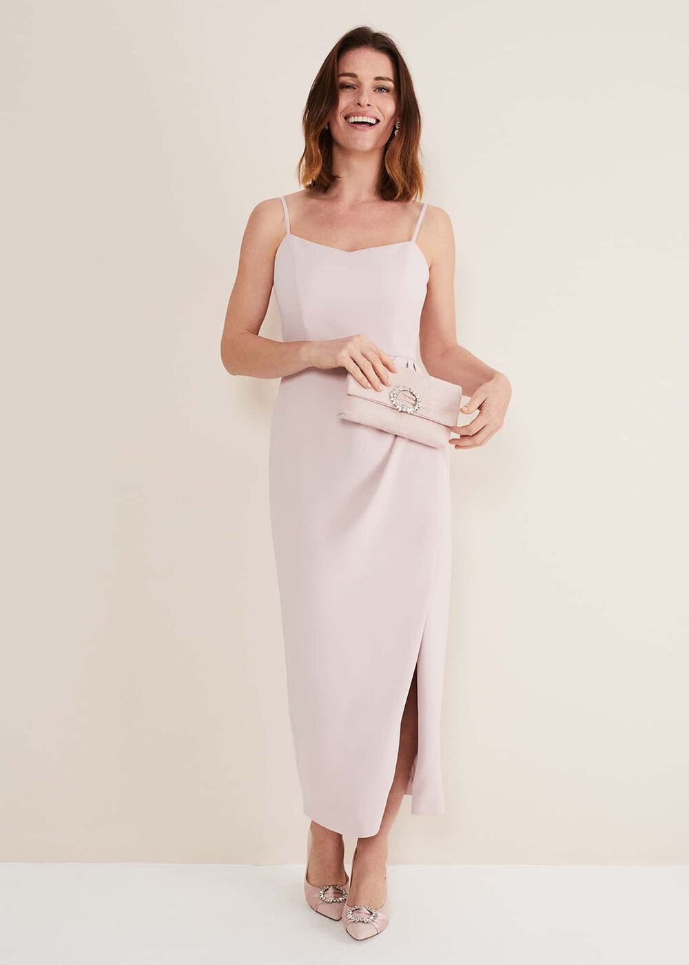 Light Pink Lace Bodice Midi Dress Antique Rose