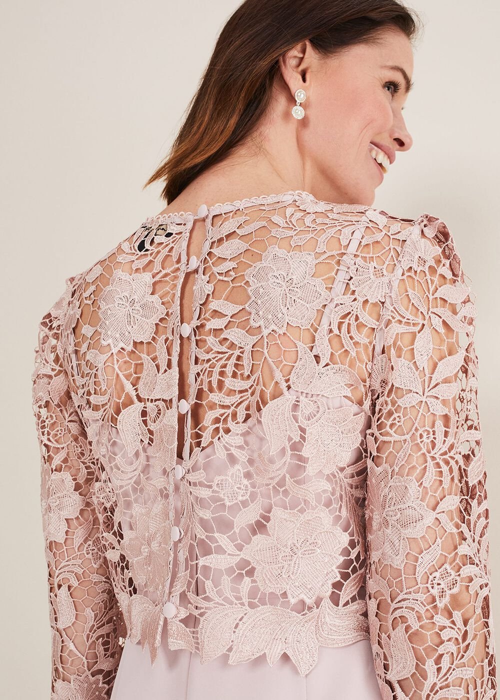 Light Pink Lace Bodice Midi Dress Antique Rose