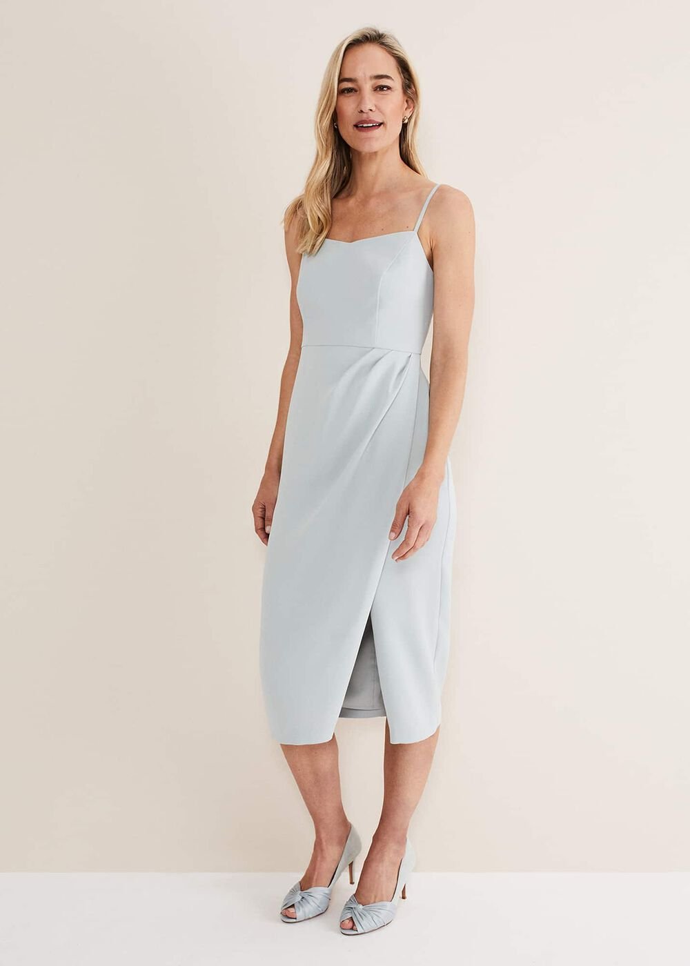 Light Blue Lace Overlay Pencil Dress Eau De Nil