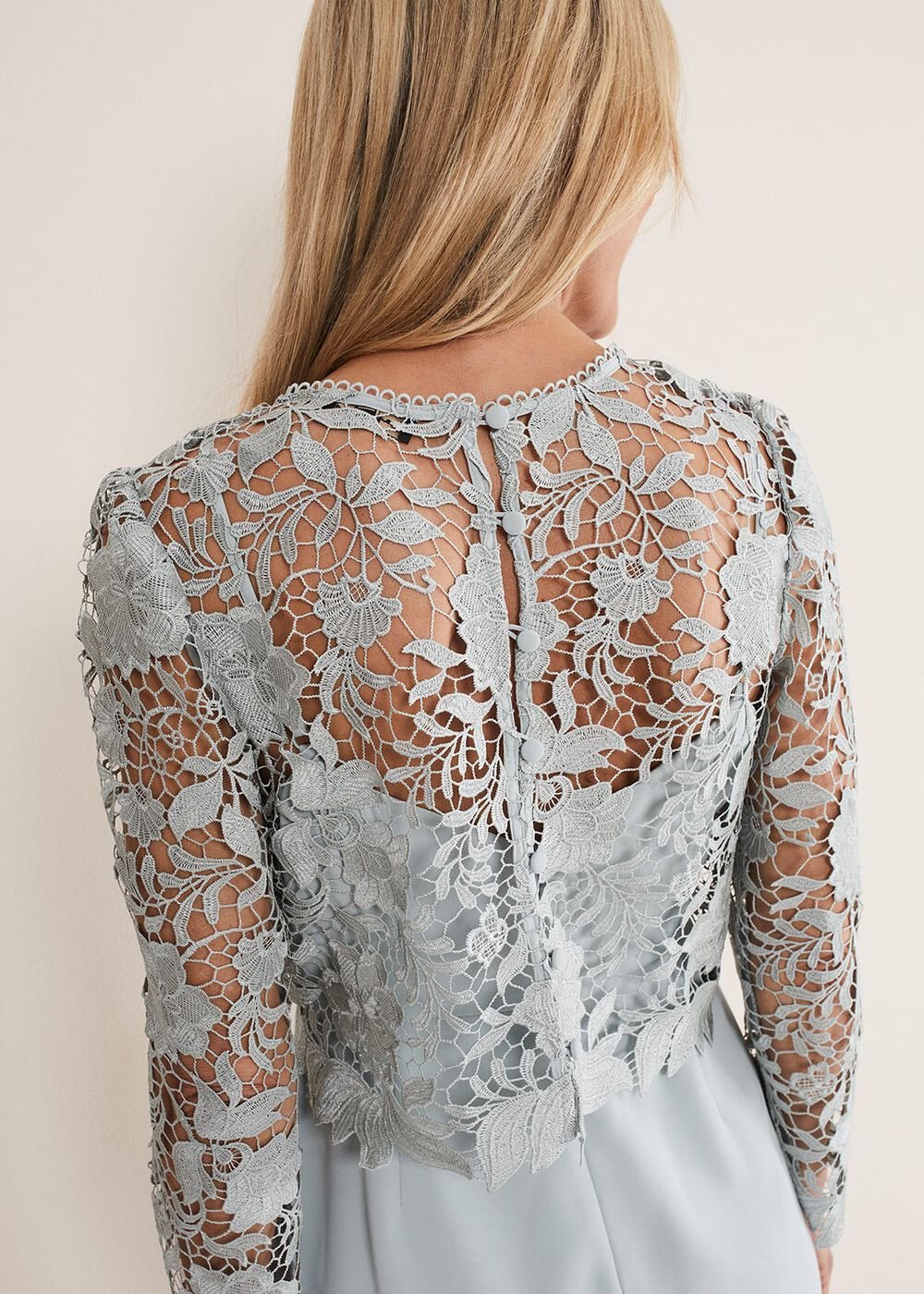 Light Blue Lace Overlay Pencil Dress Eau De Nil