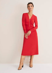 Irisa Zip Ruched Midi Dress Red