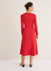 Irisa Zip Ruched Midi Dress Red