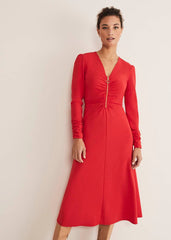 Irisa Zip Ruched Midi Dress Red