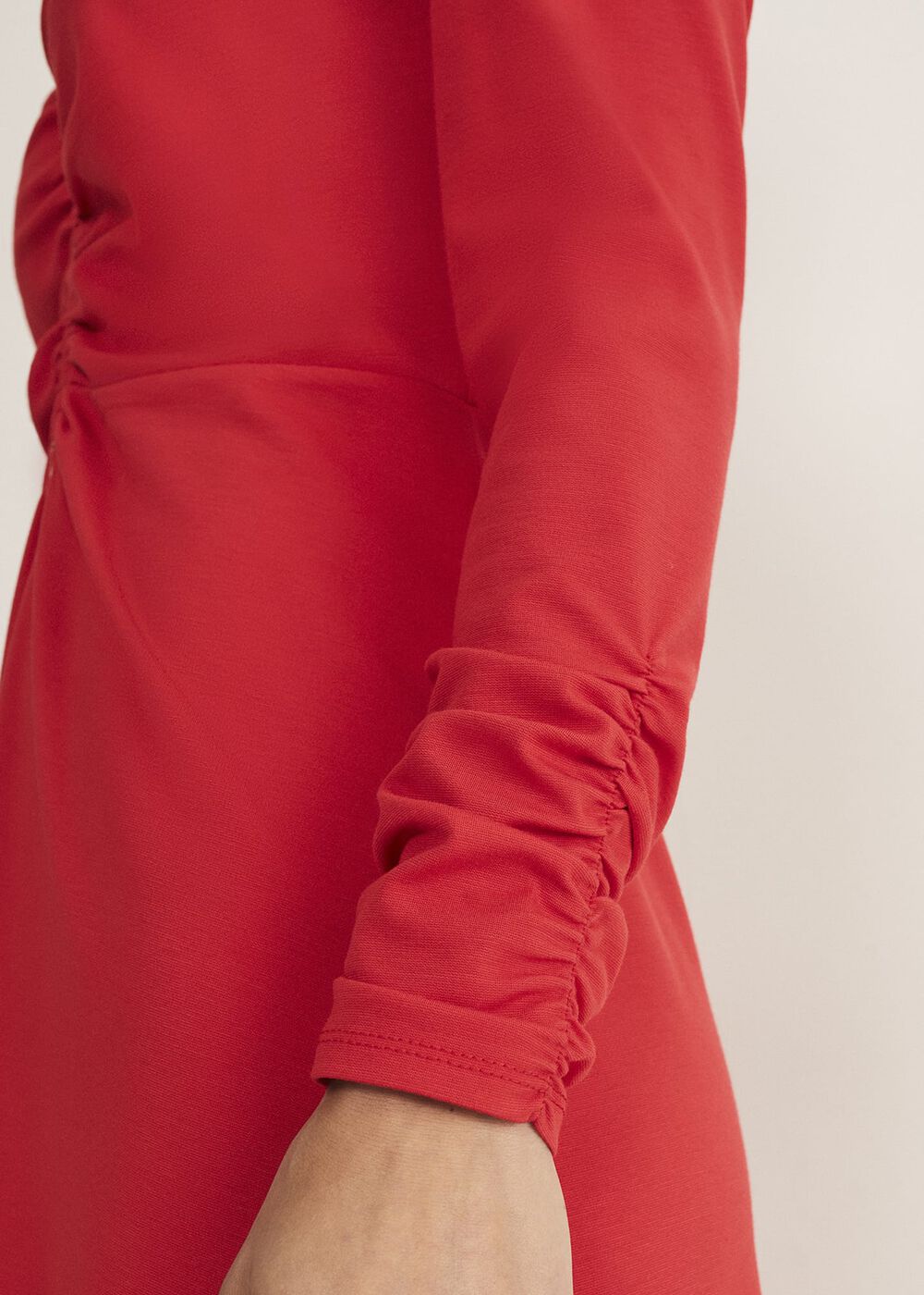 Irisa Zip Ruched Midi Dress Red
