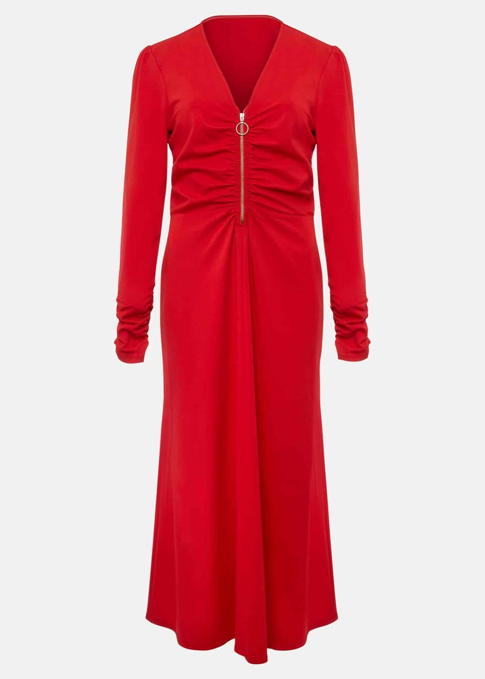 Irisa Zip Ruched Midi Dress Red