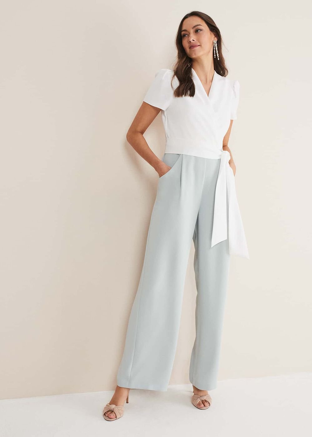 Eloise Wide Leg Jumpsuit Eau De Nil/Ivory