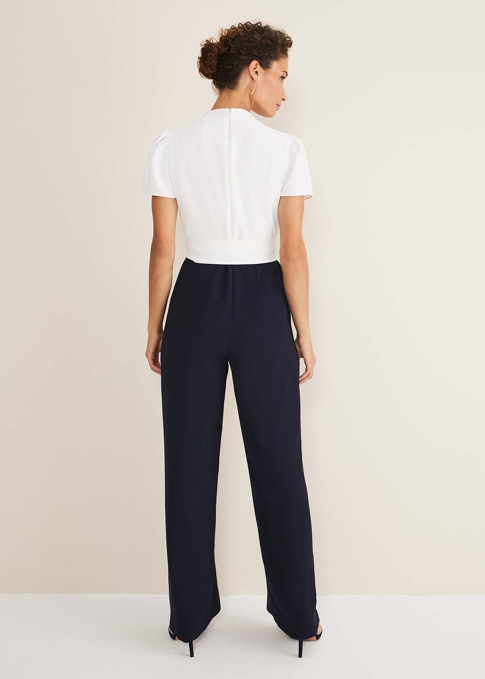 Eloise Wide Leg Jumpsuit Ivory/Navy