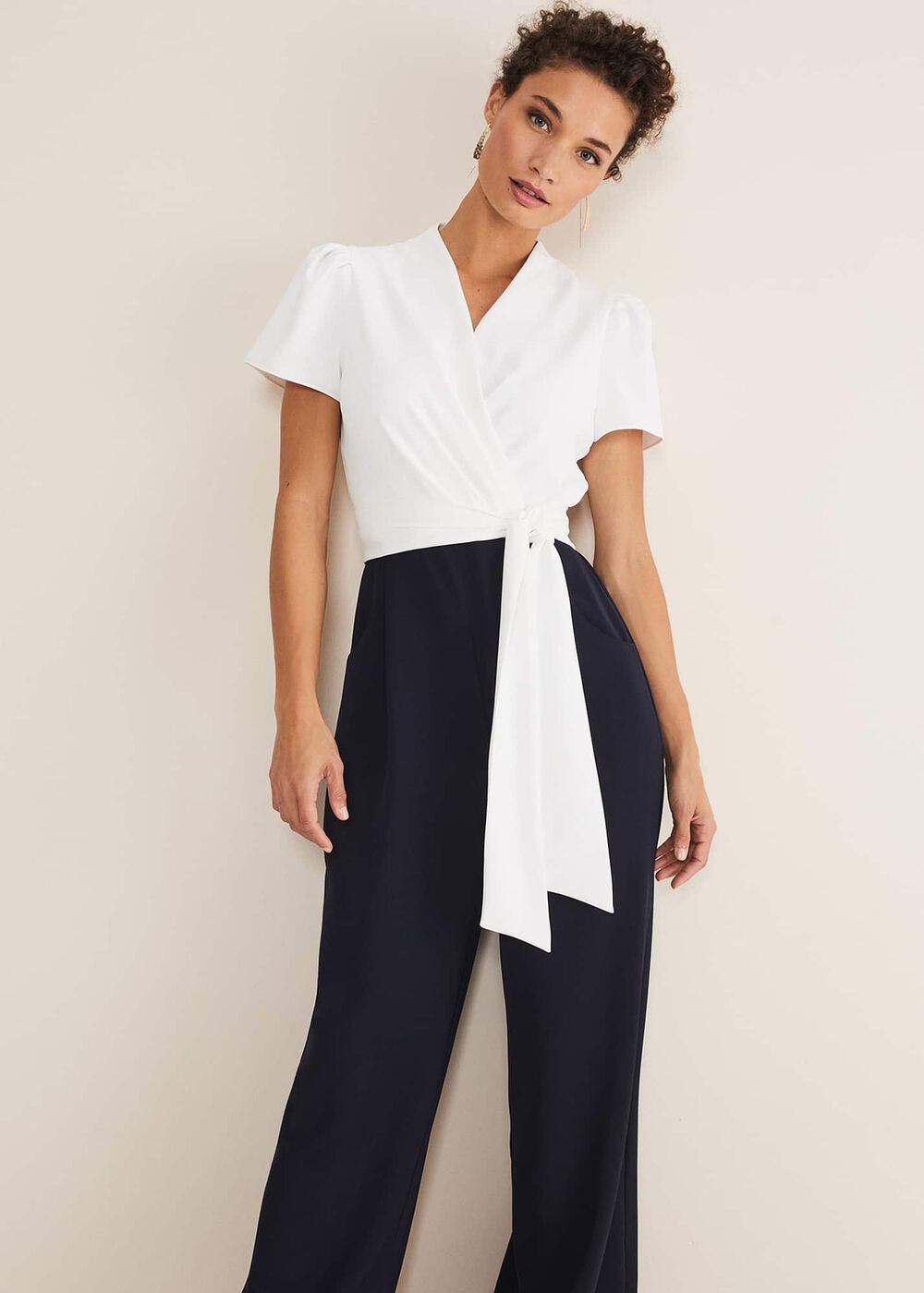 Eloise Wide Leg Jumpsuit Ivory/Navy