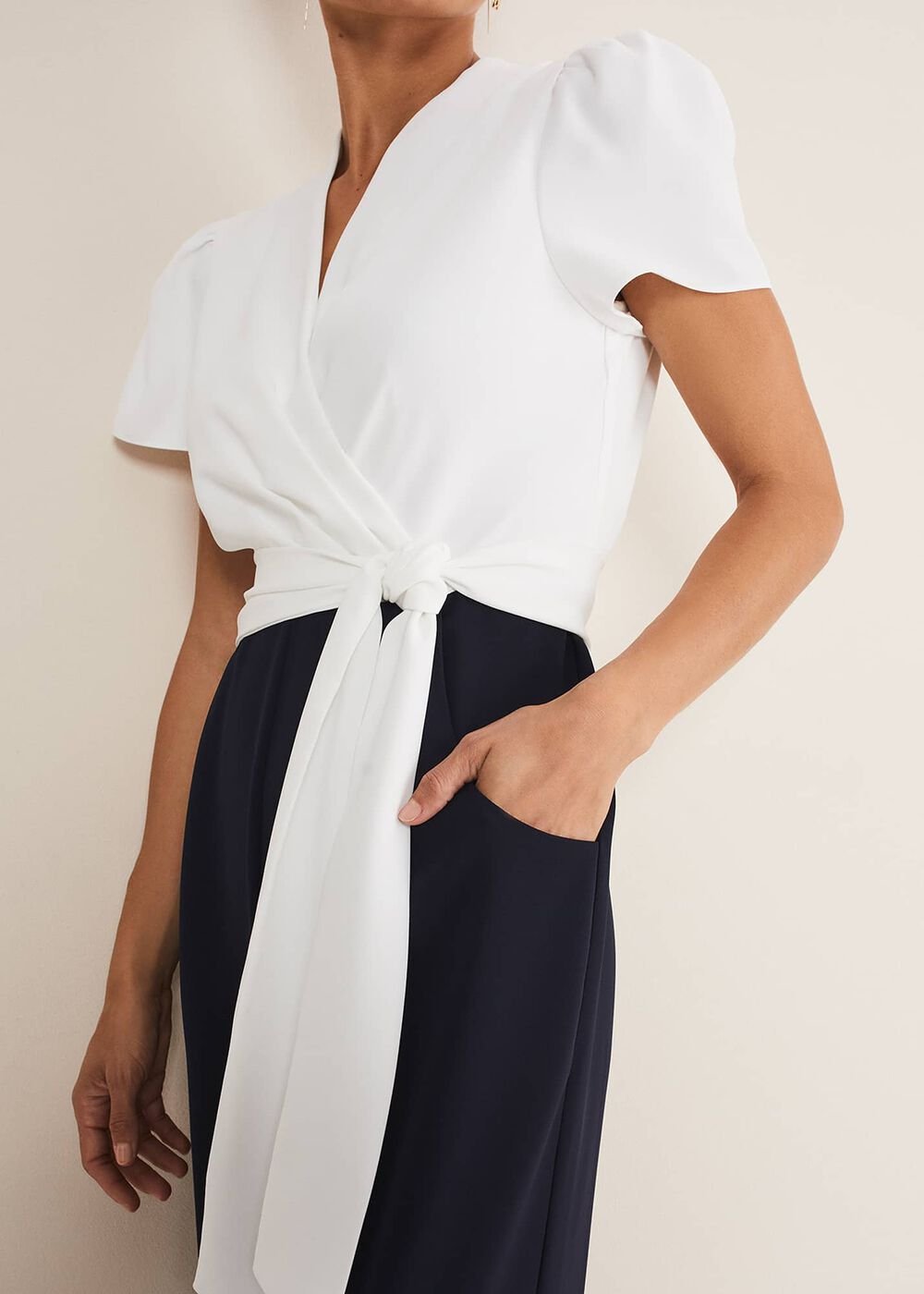 Eloise Wide Leg Jumpsuit Ivory/Navy