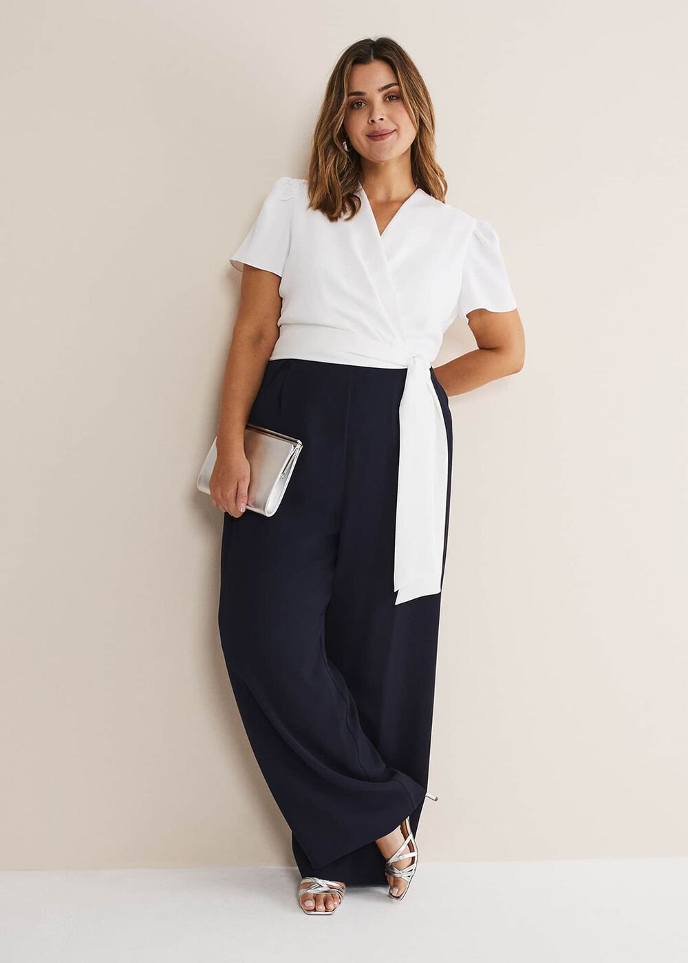Eloise Wide Leg Jumpsuit Ivory/Navy