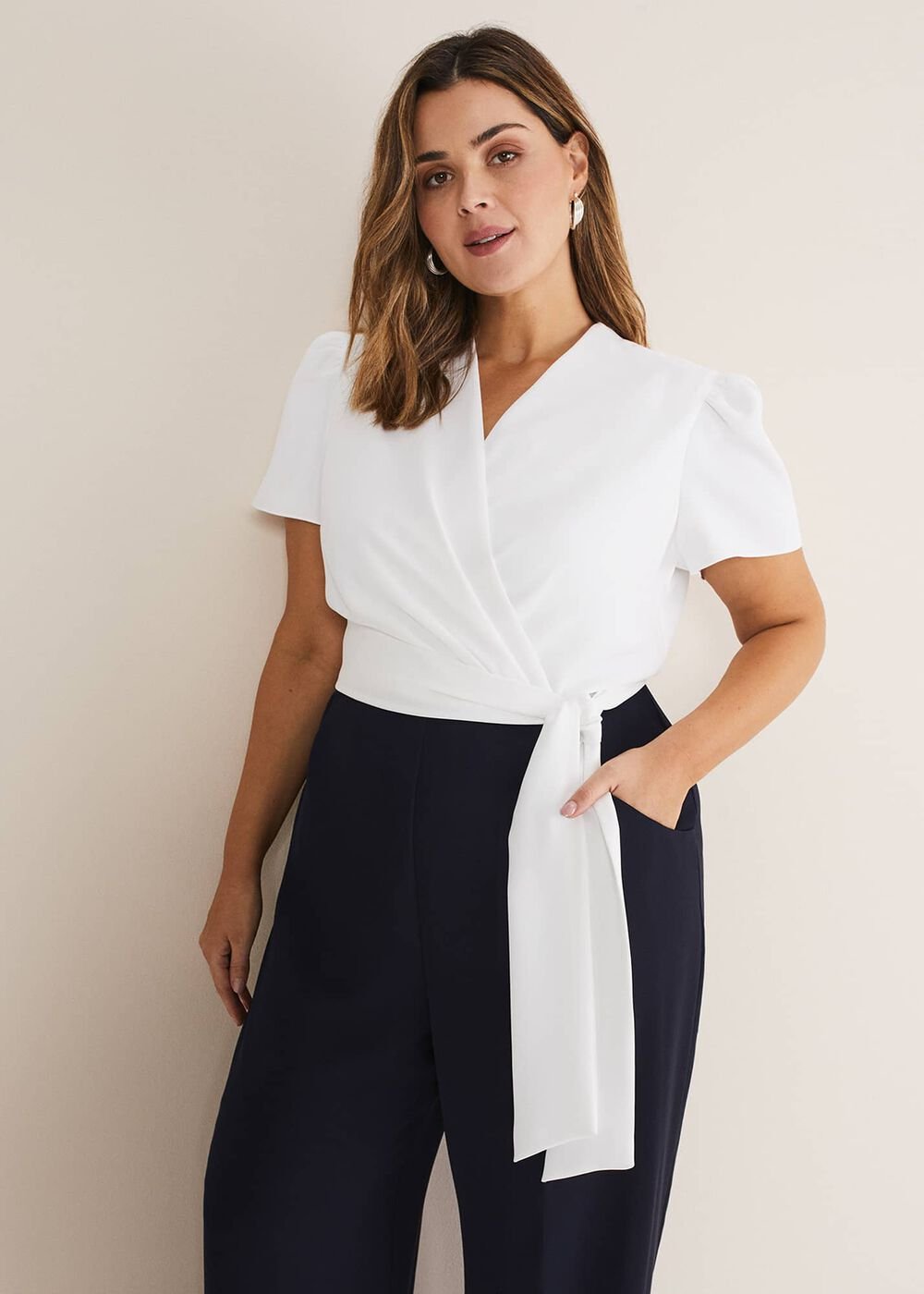 Eloise Wide Leg Jumpsuit Ivory/Navy