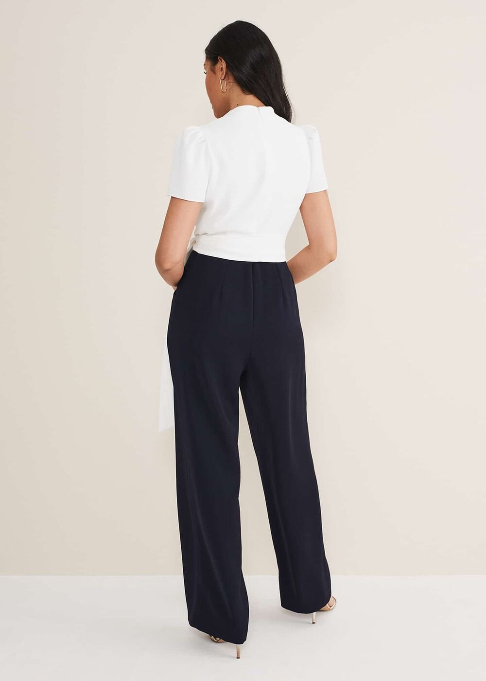 Petite Eloise Wide Leg Jumpsuit Ivory/Navy