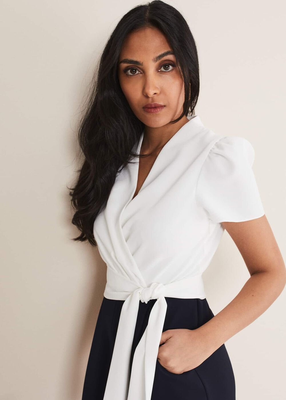 Petite Eloise Wide Leg Jumpsuit Ivory/Navy