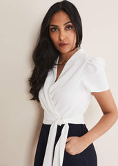 Petite Eloise Wide Leg Jumpsuit Ivory/Navy