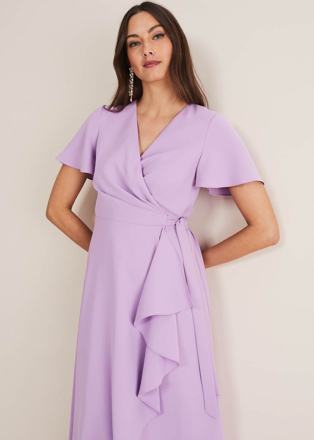 Julissa Ruffle Wrap Midi Dress Crocus